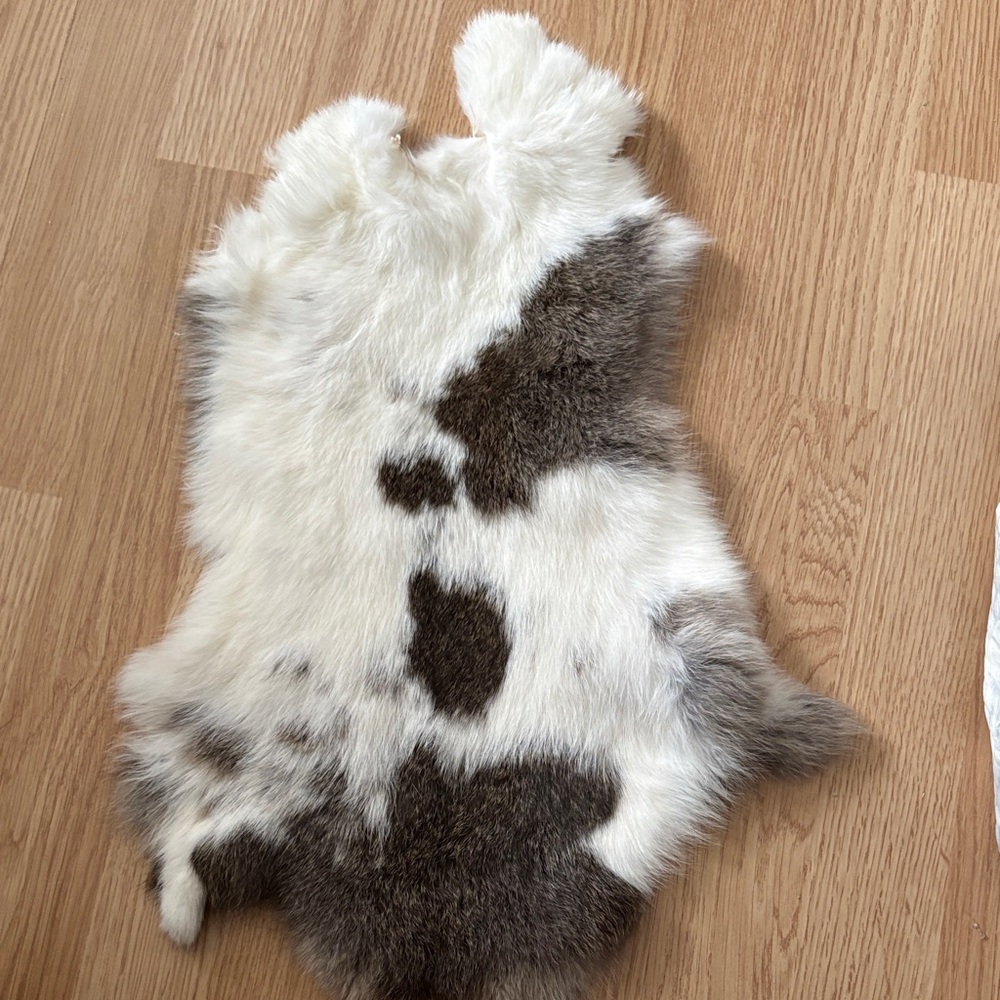 #0090 White Brown Spotted Rabbit Fur Pelt Craft
